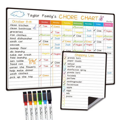 Picture of Magnetic Dry Erase Chore Chart - 14.5"x11" Chore Chart for Kids, Teens and Adults - 6.5"x8.5" List Board for Fridge - 6 Extra Fine Point Markers Included - Shipped Flat