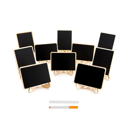 Picture of DSTELIN 10 Pack Mini Chalkboards Signs with Easel Stand, Small Rectangle Chalkboards Blackboard, Wood Place Cards for Weddings, Birthday Parties, Message Board Signs and Event Decoration