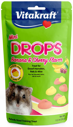 Picture of Vitakraft Drops Mini Banana & Cherry Flavor Dwarf Hamster, Rat, and Mouse Treat, 2.5 oz, Multi
