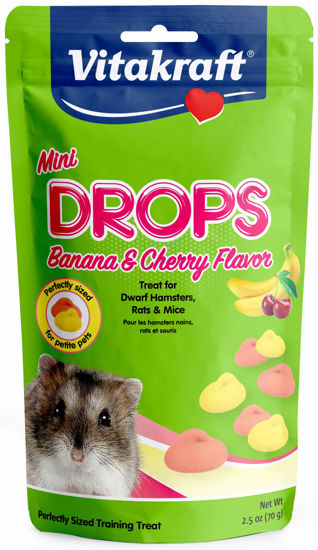 Picture of Vitakraft Drops Mini Banana & Cherry Flavor Dwarf Hamster, Rat, and Mouse Treat, 2.5 oz, Multi
