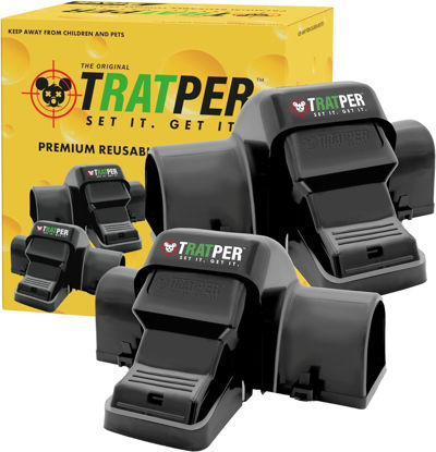 Picture of Tratper Rat and Chipmunk Traps. Prevents Accidental Triggering with Dual Tunneled Design. Covered Snap Traps for Humane Kill, Reusable, Pest Control for Rats, Indoor & Outdoor Use. 2 Pack