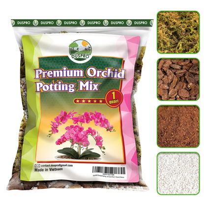 Picture of DUSPRO Orchid Potting Mix for Repotting with Moss Pine Bark Mulch Perlite Stone & Coco Peat Natural Ingredients, Orchid Bark Potting Mix, Orchid Repotting Kit Drainage Indoor Potting Medium Great 1QT