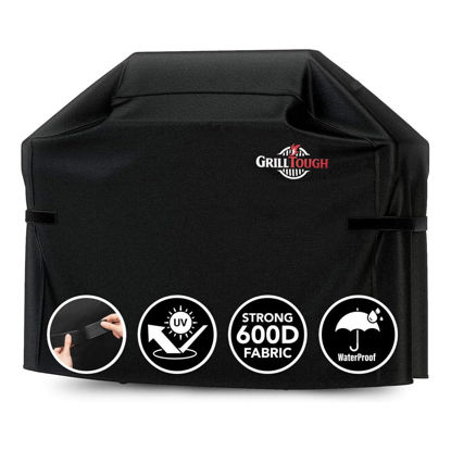 Picture of GrillTough Heavy Duty BBQ Grill Cover for Outdoor Grill, 58 Inch - Waterproof, Weather Resistant, UV & Fade Resistant with Adjustable Straps - Gas Grill Cover for Weber, Genesis, Charbroil, etc. Black