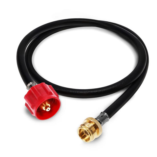 Picture of Gas One 4 ft Propane Hose 1lb to 20lb Adapter Hose - 16.4 oz to 20 lb Propane Tank QCC1/ Type 1 - Allows 5+lb Propane Tanks, Black