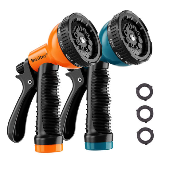 Picture of Besiter Garden Hose Nozzle Sprayer: 2 Pack 10 Watering Patterns Spray Nozzles Heavy Duty Hose Head Hose Attachment