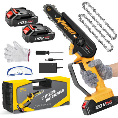 Picture of Mini Chainsaw 6-Inch with 2 Battery Mini Electric Chain Saws Cordless Handheld Portable Small Chainsaw for Wood Cutting