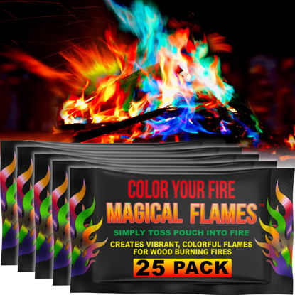 Picture of Magical Flames Fire Color Changing Packets for Fire Pit, Indoor/Outdoor Fireplace, Campfires, Bonfires- 25 Pack of Flame Color Changing Packets, Camping Accessories for Kids & Adults