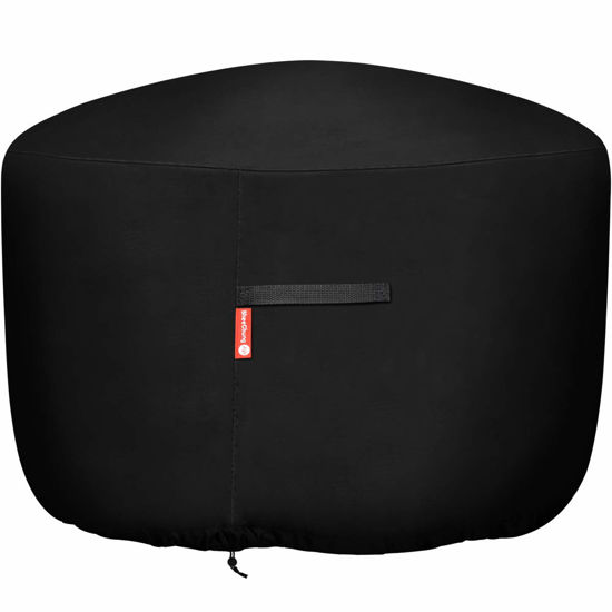 Picture of SheeChung Round Gas Fire Pit/Table Cover-Heavy Duty 600D Polyester with PVC Coating Material,100% Weather Resistant and Waterproof,Fits 30",33",36",35", 34" Fire Pit/Bowl Cover,Black,36” Dia X 24”H
