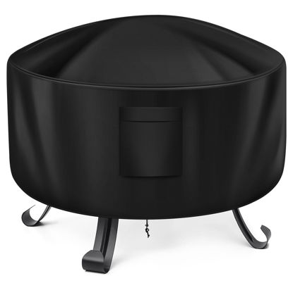 Picture of WLEAFJ Fire Pit Cover Round for Fire Pit 22 Inch - 34 Inch, 420D Heavy Duty Oxford Fabric Firepit Cover Round, Full Coverage Patio Outdoor Fireplace Cover, Waterproof Fire Bowl Cover