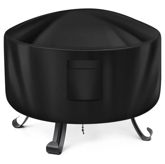 Picture of WLEAFJ Fire Pit Cover Round for Fire Pit 22 Inch - 34 Inch, 420D Heavy Duty Oxford Fabric Firepit Cover Round, Full Coverage Patio Outdoor Fireplace Cover, Waterproof Fire Bowl Cover
