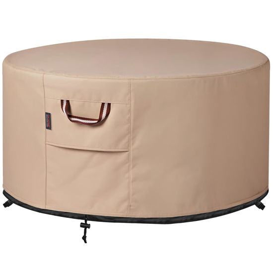 Picture of Fire Pit Cover Round - 41-44 Inch Heavy Duty 900D Strong Tear-Resistant and UV Resistant and Waterproof and Fading Resistant Material Polyester Firepit Covers Round for Outdoor Fire Pit - Wheat
