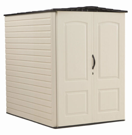 Picture of Rubbermaid Large Vertical Resin Outdoor Storage Shed With Floor (6.2 x 4.6 Ft), Weather Resistant, Beige/Brown, Organization for Home/Backyard/Garden Tools/Lawn Mower/Bike Storage/Pool Supplies