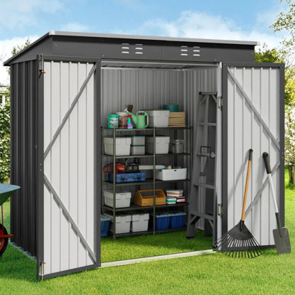 Picture of Gizoon 6' x 4' Outdoor Storage Shed with Double Lockable Doors, Anti-Corrosion Metal Garden Shed, Waterproof Shed Outdoor Storage Clearance for Backyard Patio Lawn-Dark Gray