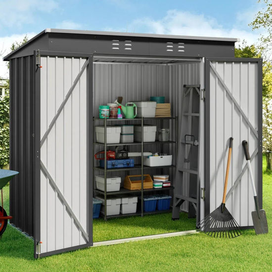 Picture of Gizoon 6' x 4' Outdoor Storage Shed with Double Lockable Doors, Anti-Corrosion Metal Garden Shed, Waterproof Shed Outdoor Storage Clearance for Backyard Patio Lawn-Dark Gray