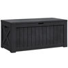 Picture of Flamaker Resin Deck Box 120 Gallon Waterproof Large Deck Boxes Plus Outdoor Indoor Storage Box Imitation Wood Resin for Patio Furniture Garden Tools and Pool (Black)