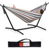 Picture of PNAEUT Double Hammock with Space Saving Steel Stand Included 2 Person Heavy Duty Outside Garden Yard Outdoor 450lb Capacity 2 People Standing Hammocks and Portable Carrying Bag (Coffee)