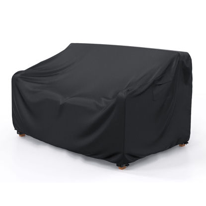 Picture of Heavy Duty Patio Sofa Cover Waterproof, Mrrihand 2-Seater Outdoor Sofa Loveseat Cover, Outdoor Patio Furniture Cover with Air Vent and Handles, 60" L×34" D×30" H, Black