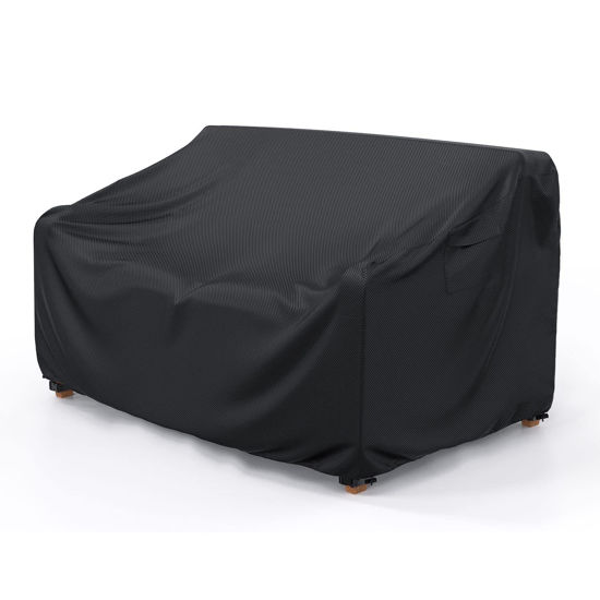 Picture of Heavy Duty Patio Sofa Cover Waterproof, Mrrihand 2-Seater Outdoor Sofa Loveseat Cover, Outdoor Patio Furniture Cover with Air Vent and Handles, 60" L×34" D×30" H, Black