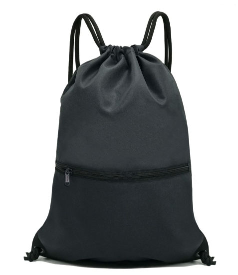 Picture of HOLYLUCK Drawstring Backpack Bag Sport Gym Sackpack - black