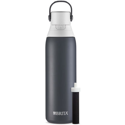 Picture of Brita Stainless Steel Premium Filtering Water Bottle, BPA-Free, Reusable, Insulated, Replaces 300 Plastic Water Bottles, Filter Lasts 2 Months or 40 Gallons, Includes 1 Filter, Carbon - 20 oz.