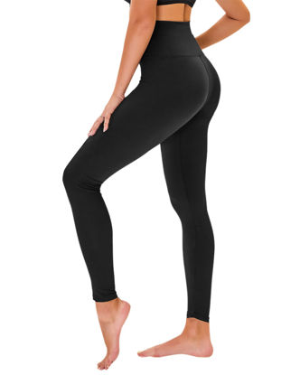 Picture of High Waisted Leggings for Women - No See Through Tummy Novelty Workout Yoga Pants with Pockets Reg & Plus Black