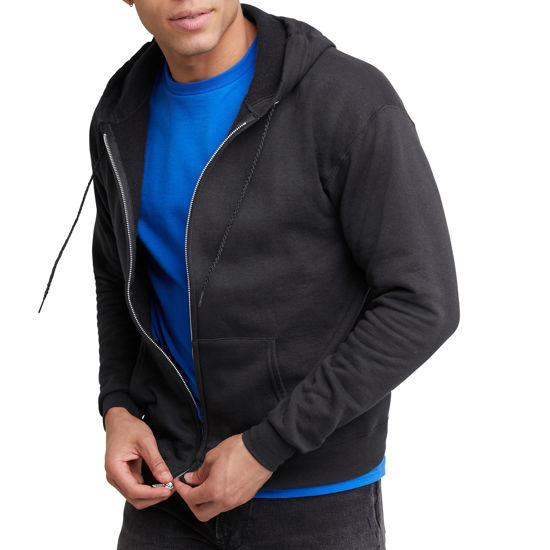 Picture of Hanes mens Full-zip Eco-smart Hoodie athletic sweatshirts, Black, Large US