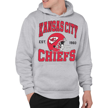 Picture of Junk Food Standard Team Helmet Pullover Hoodie. Relaxed Unisex Fit, Kansas City Chiefs-Athletic Heather, Large