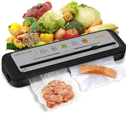 Picture of 2023 Updated Vacuum Sealer Machine, MEGAWISE Food Sealer w/Starter Kit, Dry & Moist Food Modes, Compact Design with 10 Vacuum Bags & Bulit-in Cutter(Grey)