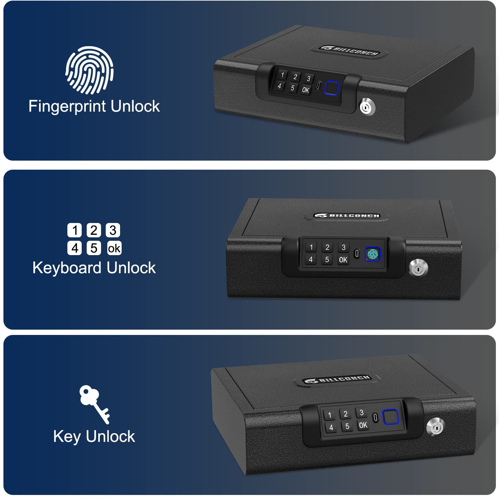 GetUSCart- Gun Safe,Biometric Gun Safe for Pistols 3-Ways unlock Safe ...