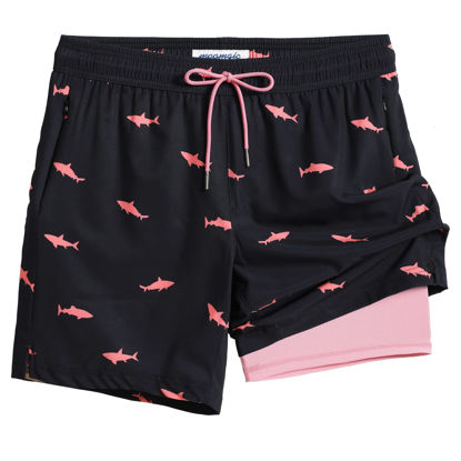 Picture of maamgic Swim Trunks Men 2 in 1 Mens Bathing Suit 7 Inch Quick Dry Mens Swimming Trunks with Zipper Pockets