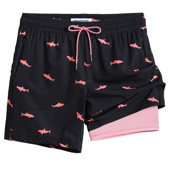 Picture of maamgic Swim Trunks Men 2 in 1 Mens Bathing Suit 7 Inch Quick Dry Mens Swimming Trunks with Zipper Pockets