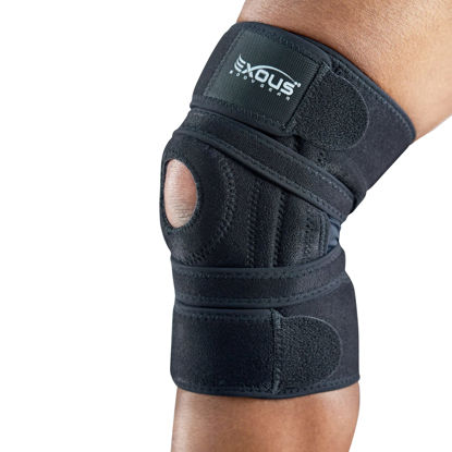 Picture of EXOUS BODYGEAR Knee Brace Meniscus Tear Support For Arthritis Acl, Mcl Pain Patented 4-way Adjustable Wraparound Strap Dual Side Stabilizer For Patella Stability Size [medium]