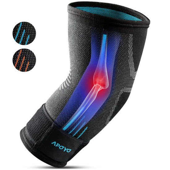 Picture of APOYO Elbow Brace for Tendonitis and Tennis Elbow, Compression Sleeve for Arthritis, Workouts, Reduce Joint Pain During Fitness Activity (Large)