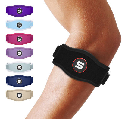 Picture of Sleeve Stars Tennis Elbow Brace for Men & Women, Tendonitis Elbow Brace & Strap Golfers Elbow Brace Counterforce Band for Tendon Pain Relief & Support for Forearm w/ 3 Straps Fits 9-23" (Single/Black)