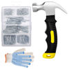 Picture of 376pcs Hardware Nails Assortment Kit and 8oz Small Claw Hammer,Mini Hammer with Anti-Slip Handle,Nails for Hanging Pictures,Maximum Length 2 Inches Nails,Finishing Nails for Household and DIY