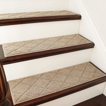 Picture of COSY HOMEER Edging Stair Treads Non-Slip Carpet Mat 28inX9in Indoor Stair Runners for Wooden Steps, Edging Stair Rugs for Kids and Dogs, 100% Polyester TPE Backing (15pc, Beige)