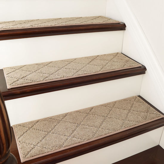 Picture of COSY HOMEER Edging Stair Treads Non-Slip Carpet Mat 28inX9in Indoor Stair Runners for Wooden Steps, Edging Stair Rugs for Kids and Dogs, 100% Polyester TPE Backing (15pc, Beige)