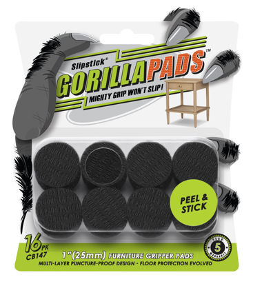 Picture of Slipstick GorillaPads CB147 Non Slip Furniture Pads/Gripper Feet (Set of 16) Self Adhesive Rubber Floor Protectors, 1 inch Round, Black