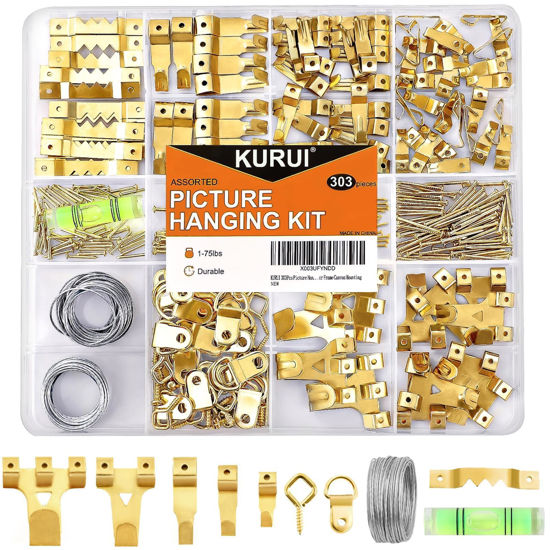 Picture of KURUI 303Pcs Picture Hanging Kit, Picture Hangers Assorted Kit With Heavy Duty Wall Hooks, Sawtooth, Picture Wire, D Rings, Hardware Nails, Eye Hooks and Picture Hanging Tool for Frame Canvas Mounting