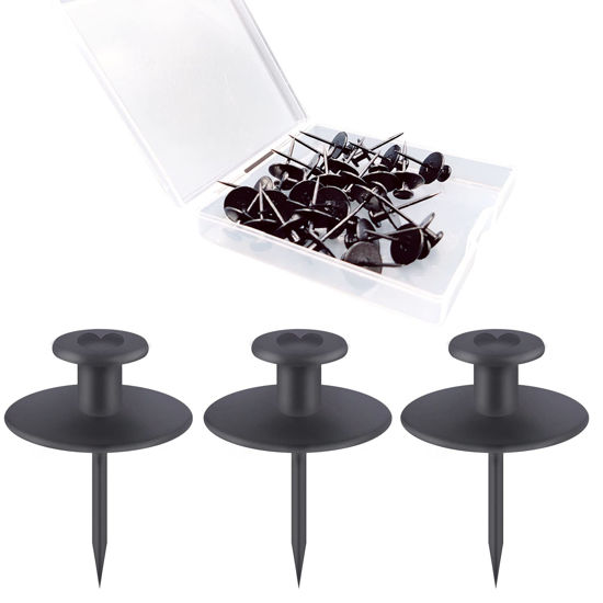 Picture of 30 PCS Push Pins Picture Hangers Wall Hooks, Double Headed Thumb Tacks for Wall Hangings, Renter Friendly Decor Small Picture Frame Hangers for Drywall Cork Board Home Office Photo Decorations(Black)