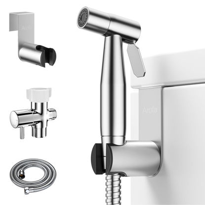 Picture of Arofa Handheld Toilet Bidet Sprayer for Toilet-Adjustable Water Pressure Control with Bidet Hose for Feminine Wash, Stainless Steel Brushed Nickel Cloth Diaper for Baby Wash