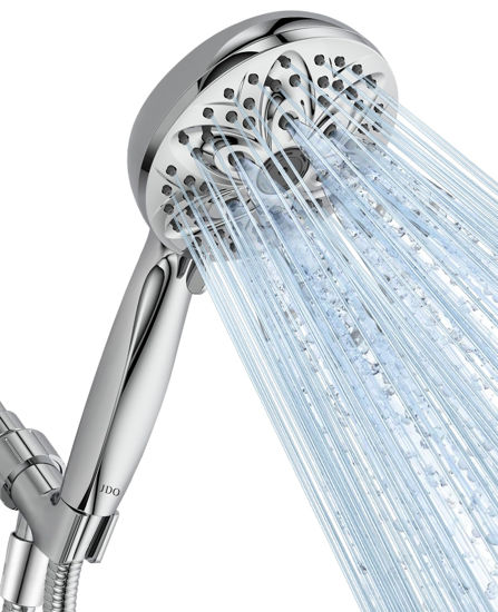 Picture of 6-Setting Shower Head with Handheld, JDO High Pressure Hand held Shower Head, 4.7 Inch Chrome Detachable Showerhead Set with 59 Inch Stainless Steel Hose and Adjustable Showerhead Holder