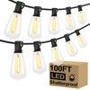Picture of Brightever LED Outdoor String Lights 100FT Patio Lights with 52 Shatterproof ST38 Vintage Edison Bulbs, Outside Hanging Lights Waterproof for Porch, Deck, Garden, Backyard, Balcony, 2700K Dimmable