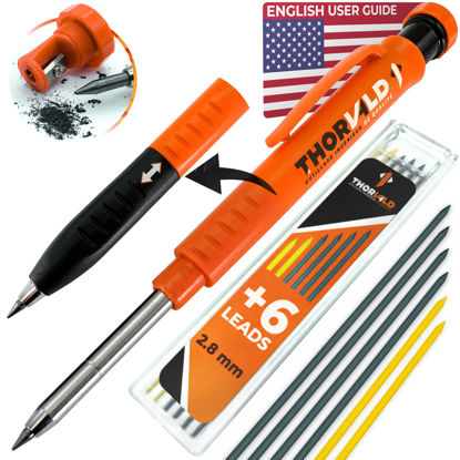 Picture of THORVALD New 2-in-1 Carpenter Pencils with Finger Grip for Carpenter (Incl. 7 Leads + Sharpener) Solid Mechanical Pencils with Fine Point/Best Marking tools Construction/Carpenters/Scriber