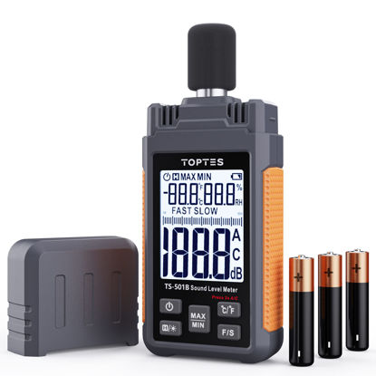Picture of Decibel Meter, TopTes TS-501B Sound Level Meter with 2.25” Backlit LCD Screen, Portable SPL Tester with A/C Weighted, Range 30-130dB, MAX/MIN, Data Hold, Use for Home, Noisy Neighbor, Factory - Orange