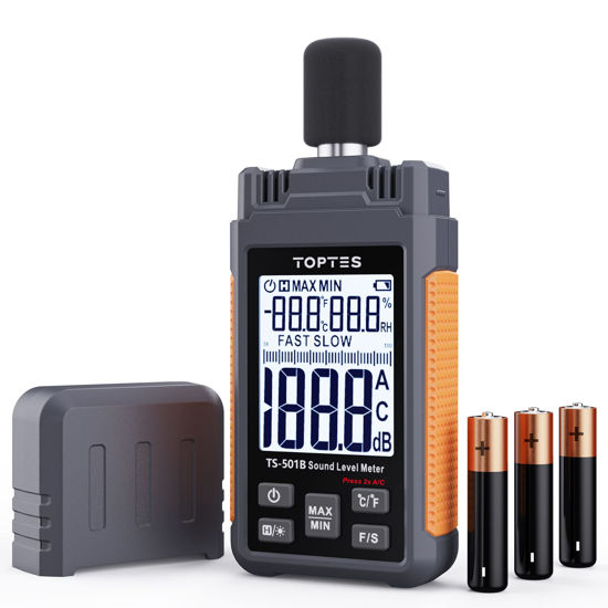 Picture of Decibel Meter, TopTes TS-501B Sound Level Meter with 2.25” Backlit LCD Screen, Portable SPL Tester with A/C Weighted, Range 30-130dB, MAX/MIN, Data Hold, Use for Home, Noisy Neighbor, Factory - Orange