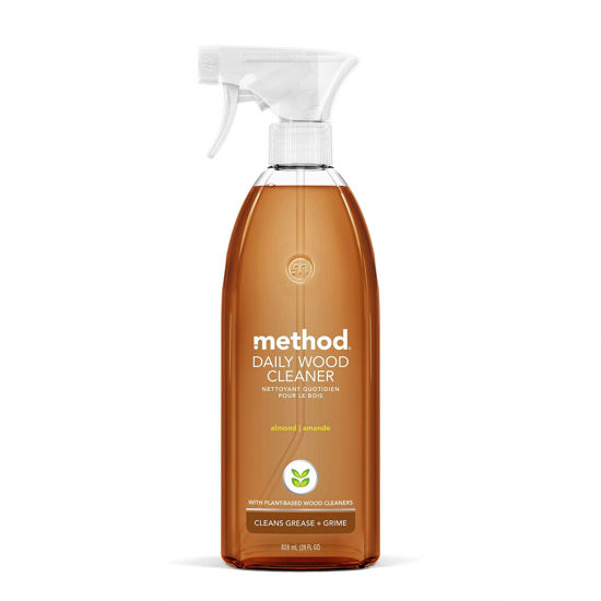 Picture of Method Daily Wood Cleaner, Almond, Plant-Based Formula That Cleans Shelves, Tables and Other Wooden Surfaces While Removing Dust & Grime, 28 oz Spray Bottles, (Pack of 1)