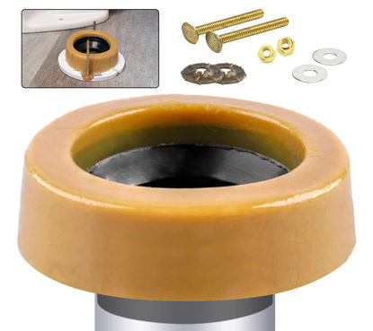 Picture of Extra Thick Toilet Wax Ring Kit with Flange and Bolts for Floor Outlet Toilets New Install or Re-seat, Fits 3-inch or 4-inch Waste Lines