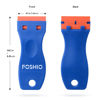 Picture of FOSHIO Plastic Razor Blade Scraper Include 2PCS Scraper Tool and 100PCS Blades for Gasket Remover, Labels Decal and Adhesive Remover for Windows and Glass,Blue