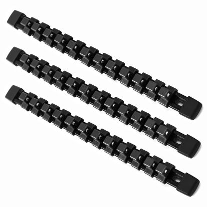 Picture of ALOANES 3 PC ABS Socket Organizer, 1/2 inch, Drive Socket Rail Holders, Heavy Duty Socket Racks, Black Rails with Black Clips